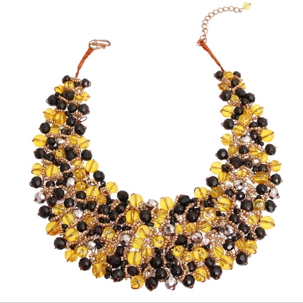 Statement Bib Necklace-Yellow/Black